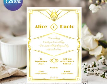 Boda vintage, Invitación de boda, Invitación Art Decó, Plantilla de boda, Invitación de boda especial, Estilo años 20, Estilo Art Decó