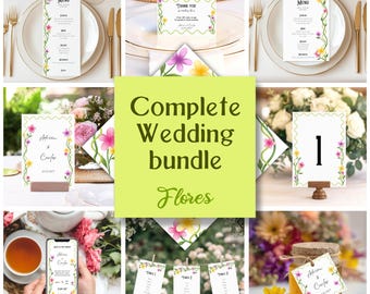 Pack de boda estilo floral, Conjunto de boda con flores, Plantillas para boda, Diseño botánico, Plantillas editables en Canva