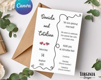 Invitación de boda, Invitación de boda minimalista, Boda sencilla, Diseño minimalista, Invitación de boda personalizada, Plantilla de Canva