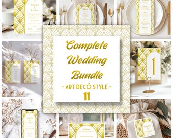 Kit de plantillas para boda, Paquete de boda editable, Estilo Art Decó, Invitación de boda Gran Gatsby, Suite de boda, Plantillas para Canva