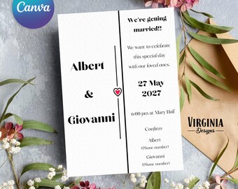 Invitación de boda elegante, Invitación de boda minimalista, Diseño romántico, Boda romántica, Invitación personalizada, Plantilla de Canva