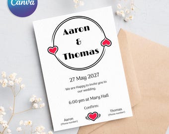 Invitación de boda retro, Invitación de boda especial, Diseño romántico, Boda divertida, Invitación personalizada, Plantilla de Canva