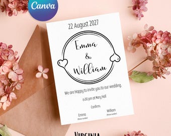 Invitación de boda romántica, Diseño minimalista, Invitación de boda sencilla, Boda moderna,  Invitación personalizada, Plantilla de Canva