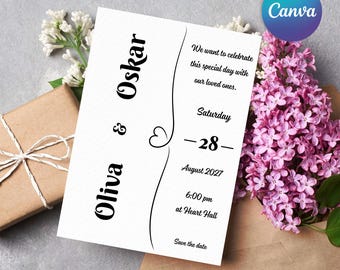 Invitación de boda minimalista, Invitación sencilla, Invitación de boda personalizada, Plantilla de invitación de boda, Plantilla de Canva