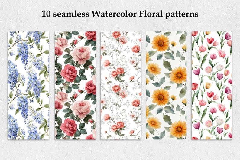 Floral Seamless Pattern Set (10 Designs) – Watercolor Digital Paper - Etsy