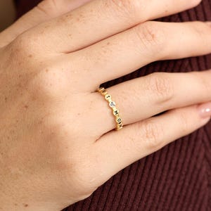 Personalised Engraved Message Dot Ring, Custom Letter Ring with Heart Symbol, Minimalist Ring, Letter Ring, Christmas Gift for Her