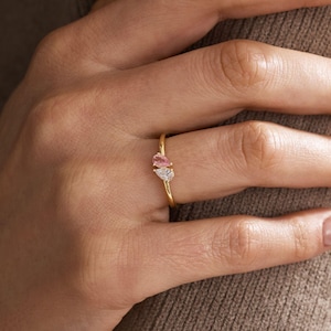 Custom Toi Et Moi Birthstone Ring, Minimalist 2 Birthstones Ring, 14K Gold Daily Wear Ring, Bestfriend Gift, Gift for Mom, Gift for Her