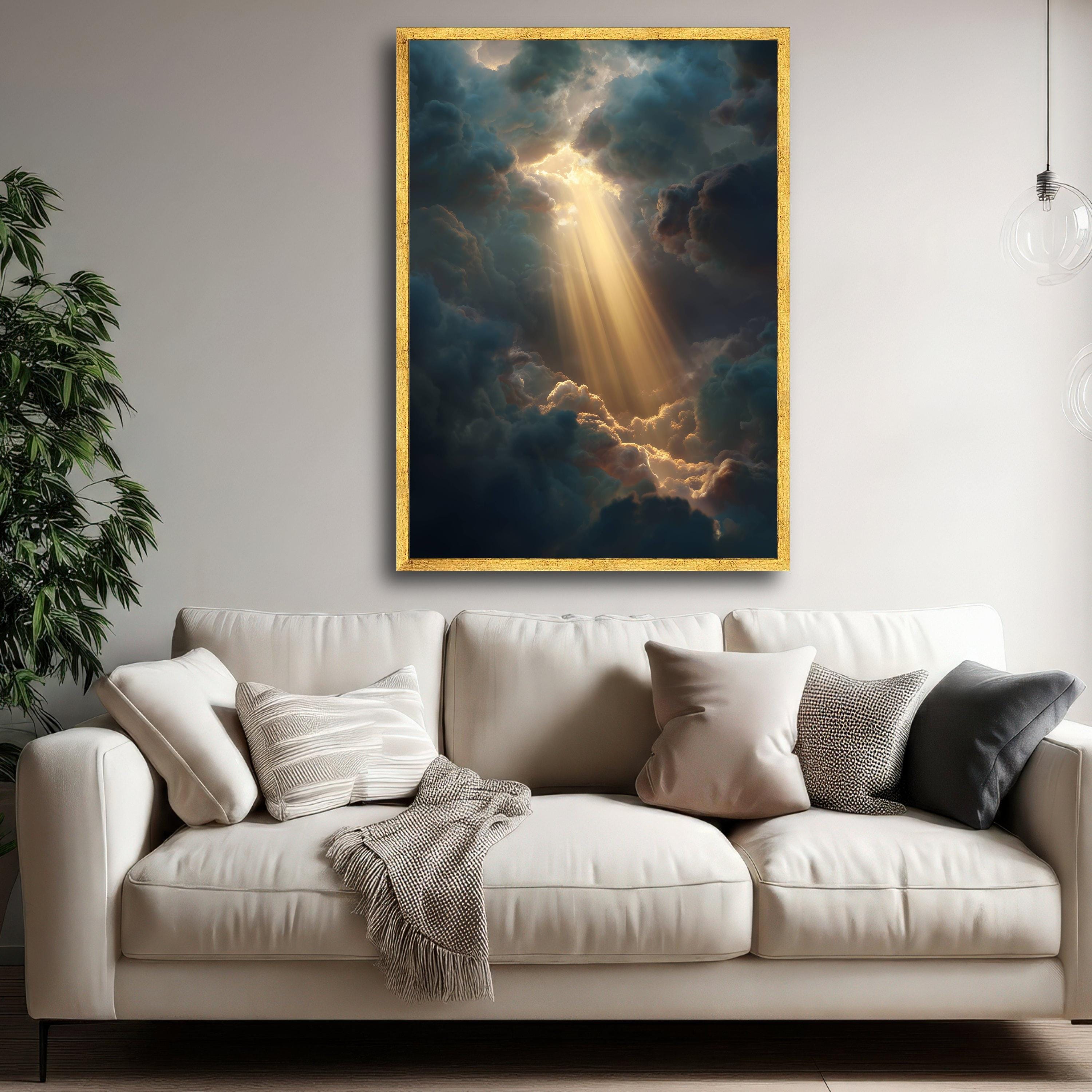 Radiant Sun Rays Through Clouds Canvas, Dramatic Sky Wall Art ...