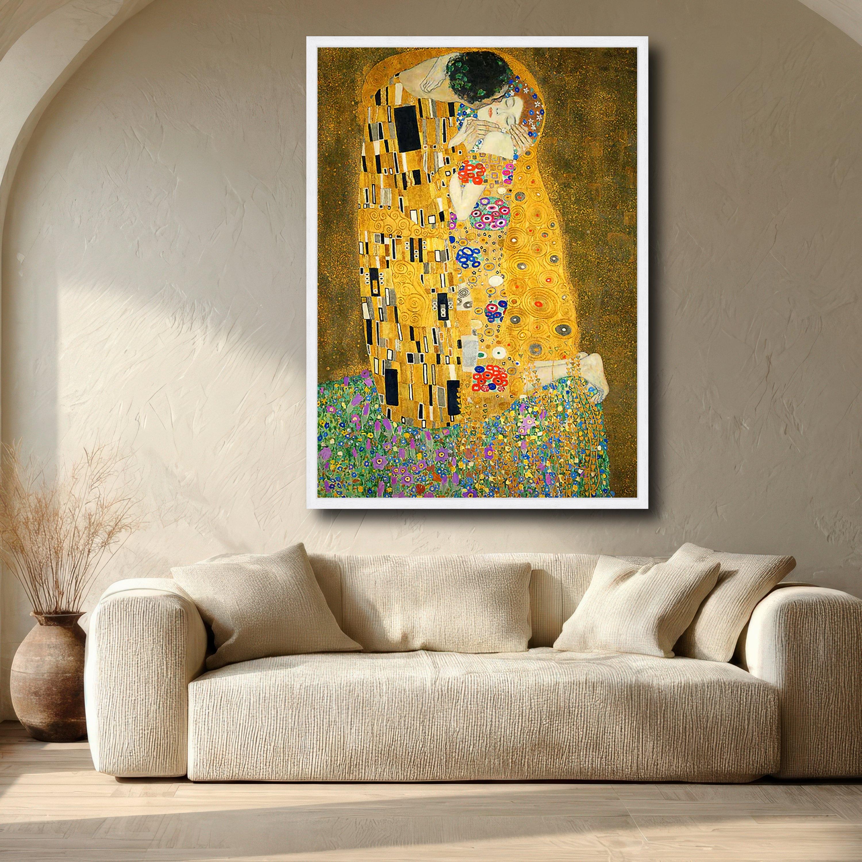 Gustav Klimt the Kiss Canvas Wall Art, Romantic Gold Foil Art Print ...