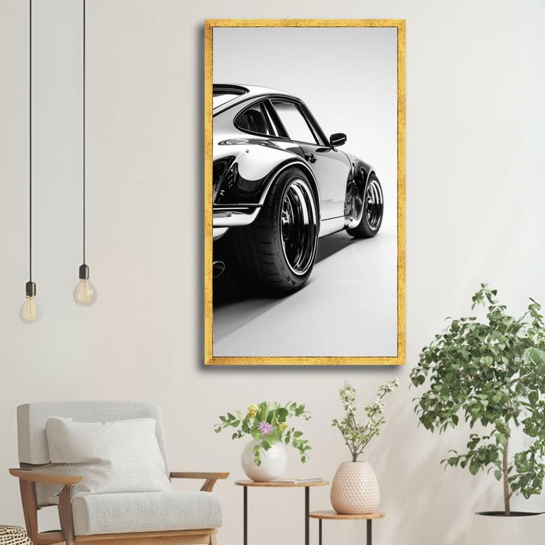 Classic Car Canvas Art, Black and White Sports Car, Automotive Wall Art, Modern Canvas Design, Ready to Hang Decoration image 3