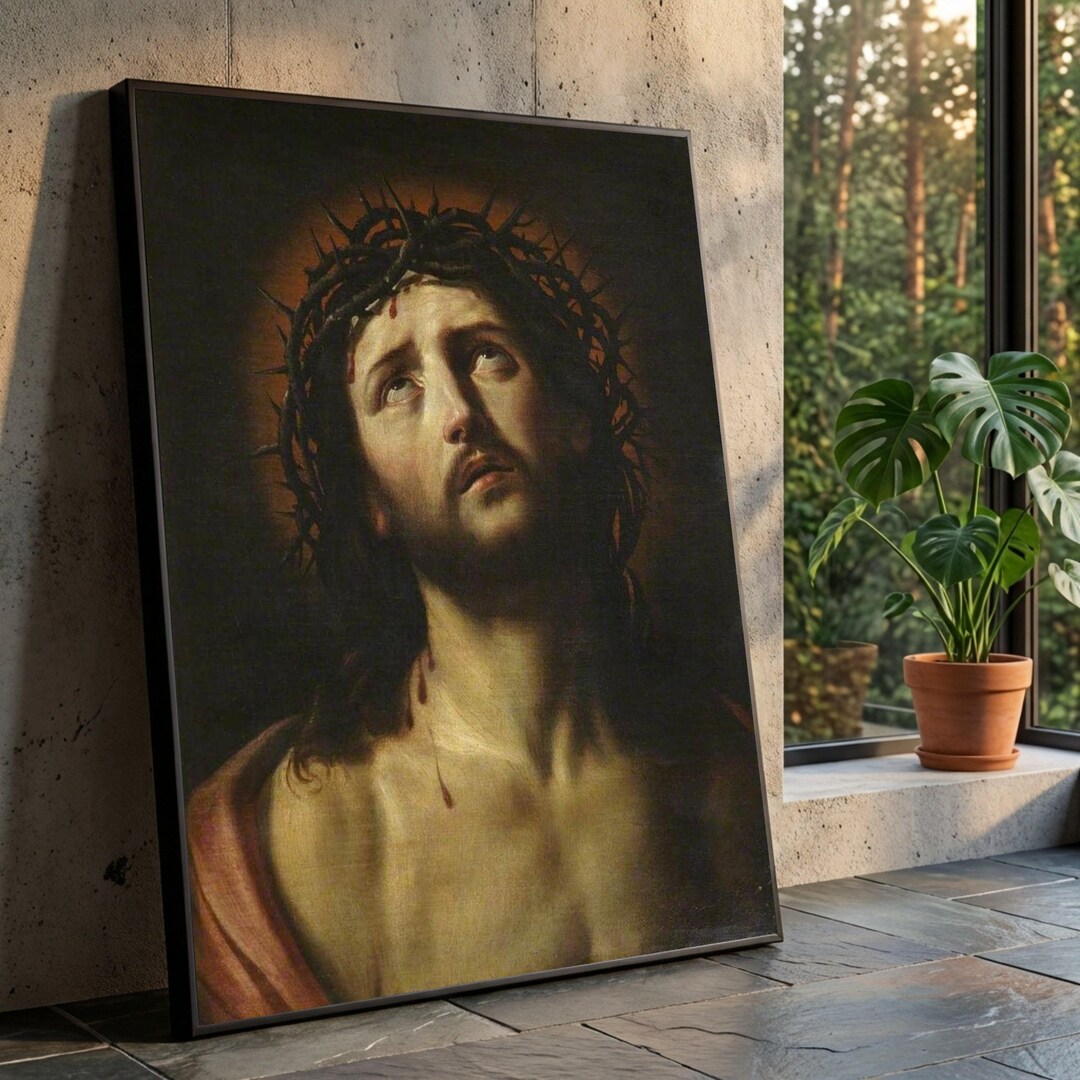 Jesus Christ With Crown of Thorns Canvas, Religious Christian Wall Art ...