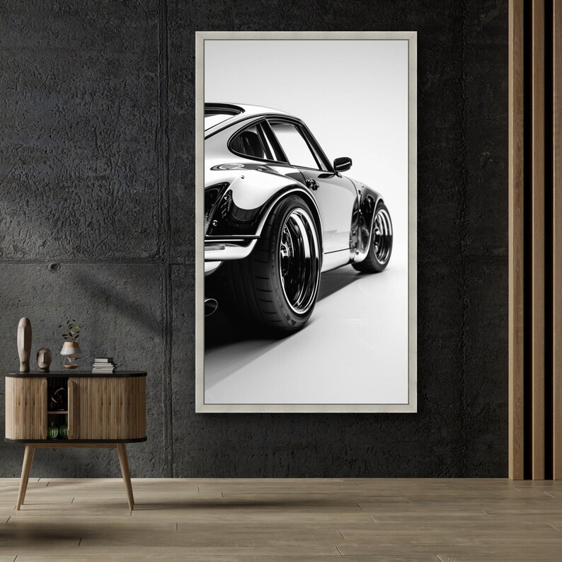 Classic Car Canvas Art, Black and White Sports Car, Automotive Wall Art, Modern Canvas Design, Ready to Hang Decoration image 5