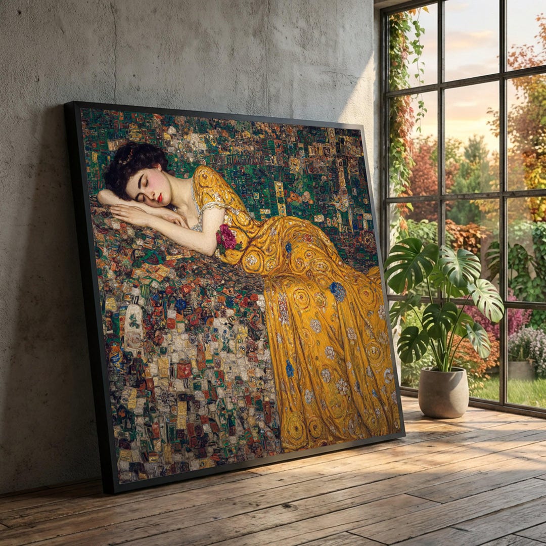 Sleeping Woman in Yellow Dress, Gustav Klimt Canvas, Art Nouveau Wall ...