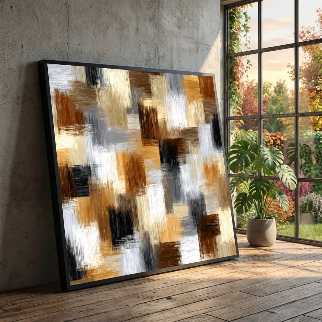 Modern Abstract Brushstroke Canvas Wall Art, Earth Tone Geometric ...
