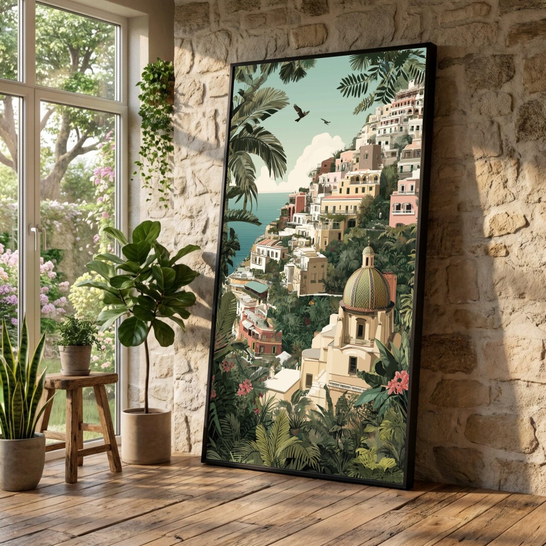 Mediterranean Coastal Village Canvas, Italian Seaside Town Wall Art ...