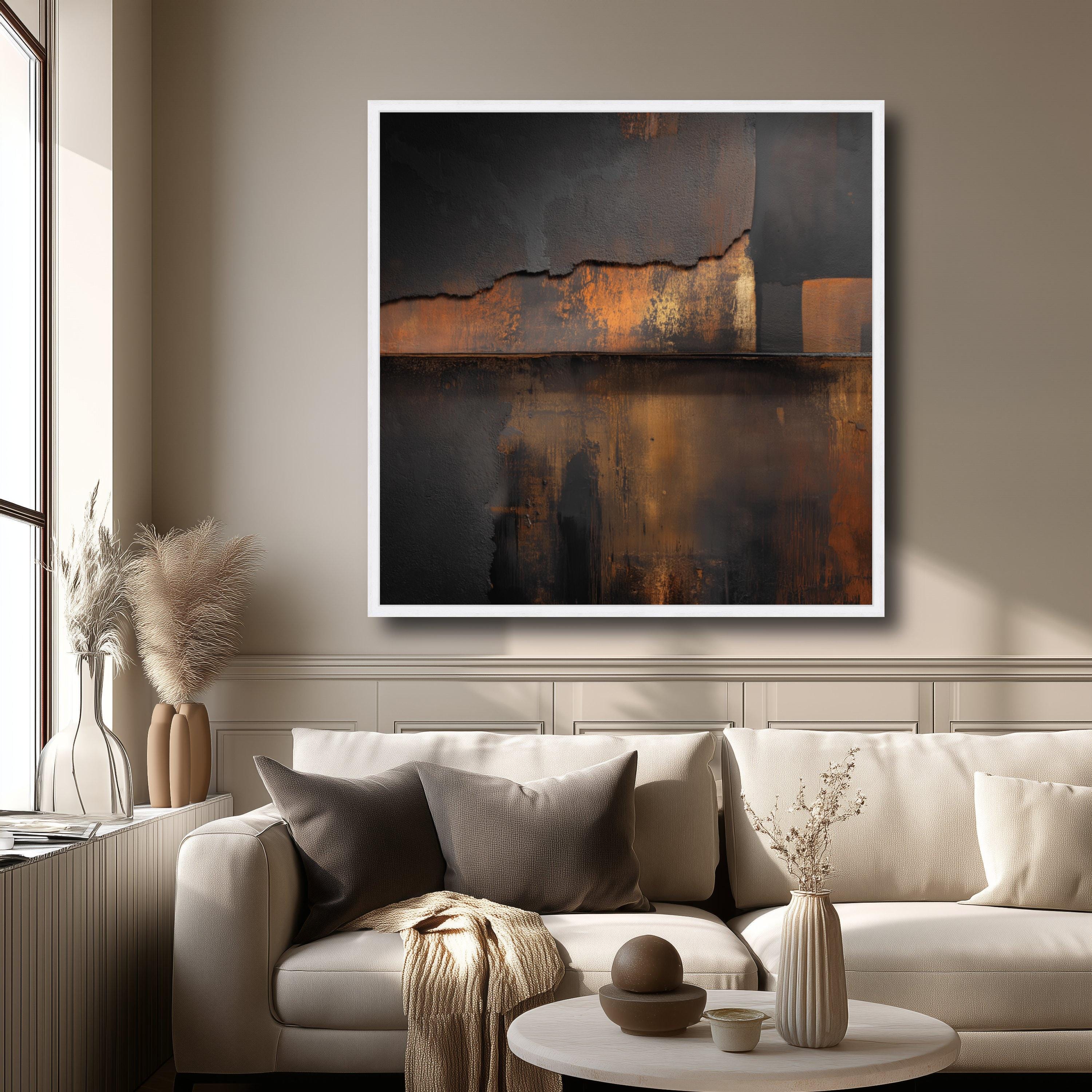 Rustic Industrial Abstract Canvas, Dark Metal Texture Wall Art, Patina ...
