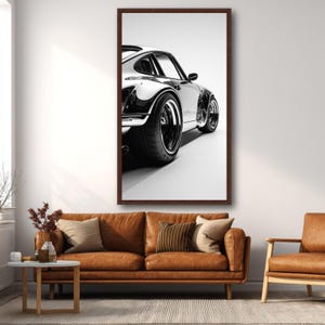 Classic Car Canvas Art, Black and White Sports Car, Automotive Wall Art, Modern Canvas Design, Ready to Hang Decoration image 8