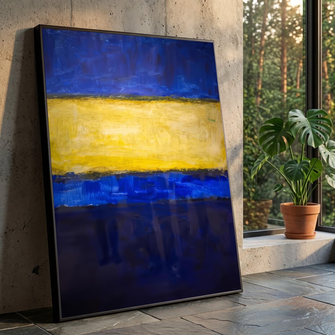 Modern Abstract Canvas Wall Art, Bold Blue and Yellow Painting ...