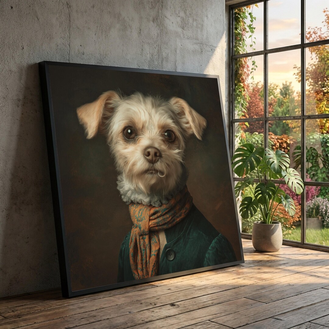 Victorian Style Dog Portrait Canvas, Cute Pet Wall Art, Vintage Costume ...