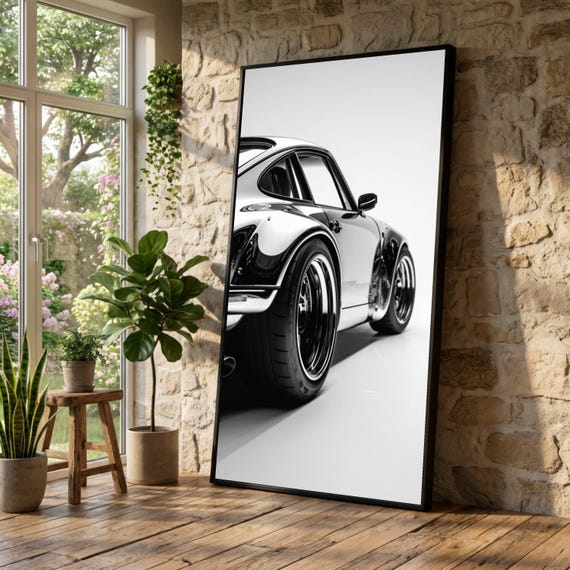 Classic Car Canvas Art, Black and White Sports Car, Automotive Wall Art, Modern Canvas Design, Ready to Hang Decoration