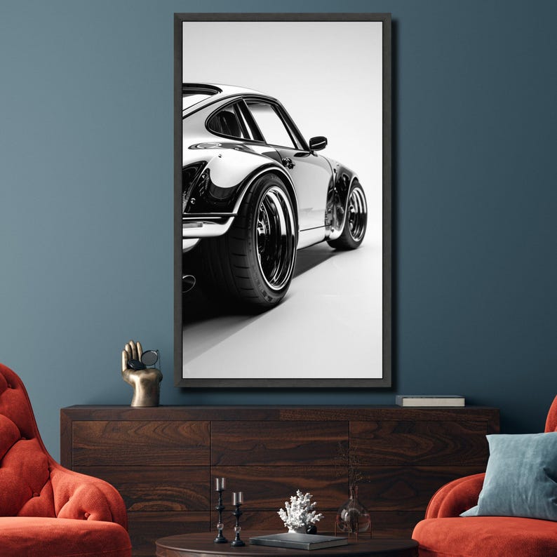 Classic Car Canvas Art, Black and White Sports Car, Automotive Wall Art, Modern Canvas Design, Ready to Hang Decoration image 2