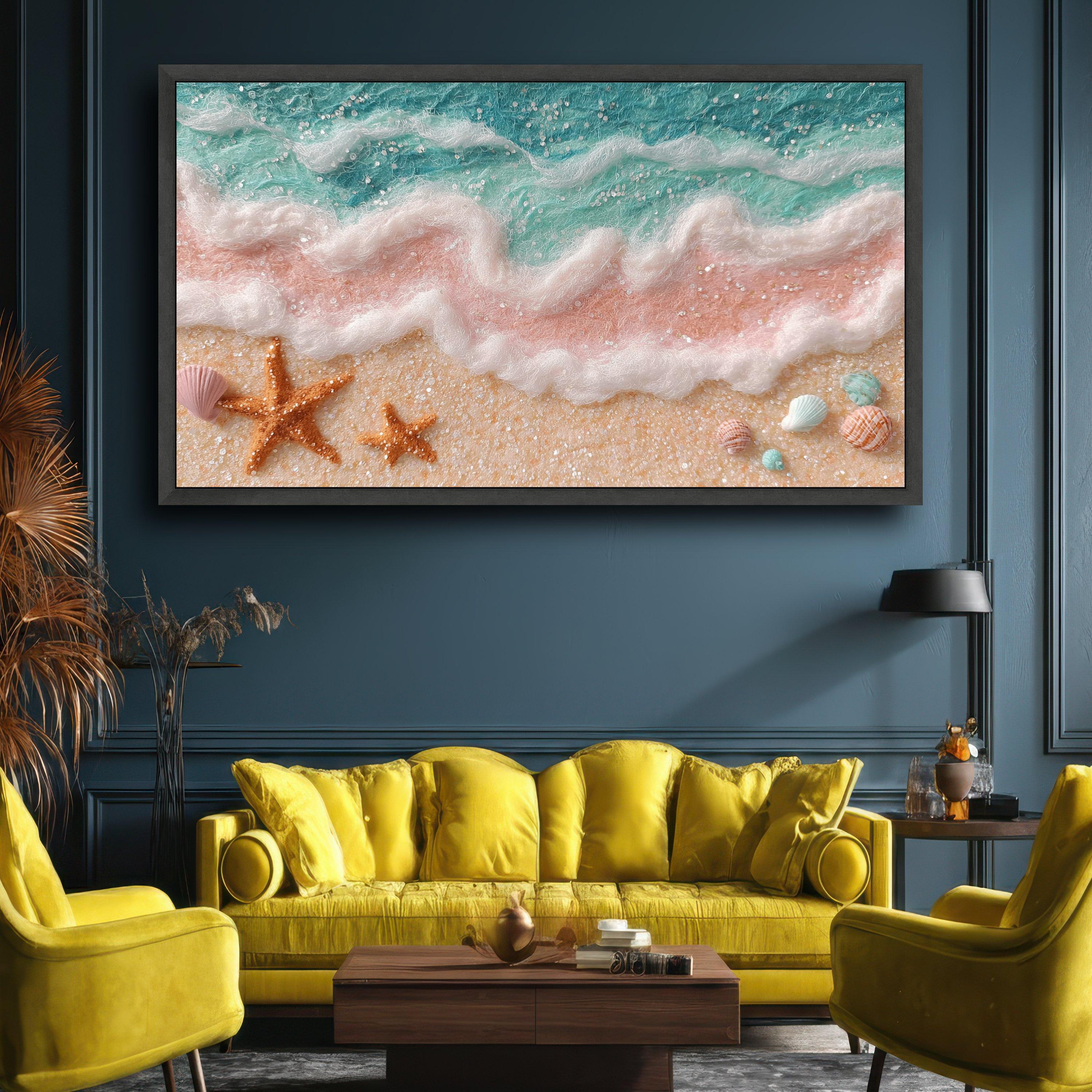 Coastal Beach Scene Canvas Wall Art, Ocean Waves and Starfish, Seashore ...