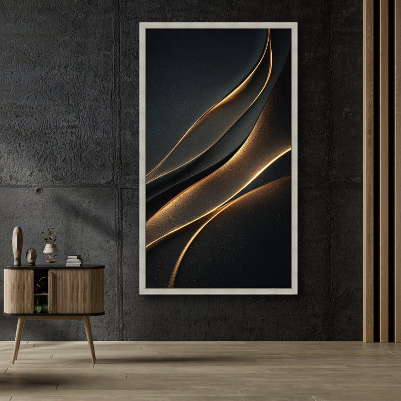 Elegant Black and Gold Abstract Waves Canvas Wall Art, Modern Luxury ...