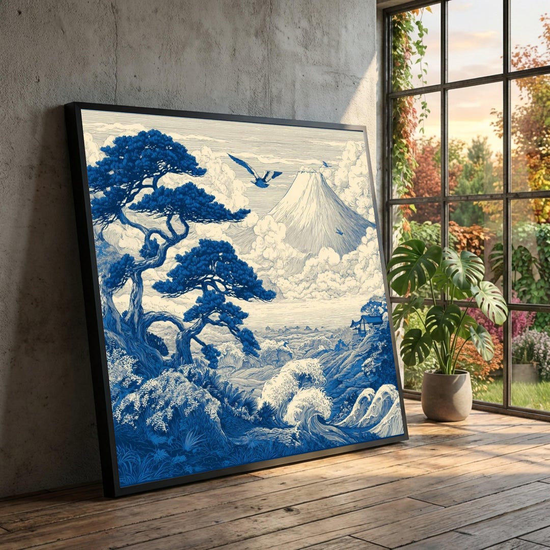 Japanese Landscape Canvas Wall Art, Mount Fuji With Pine Trees ...