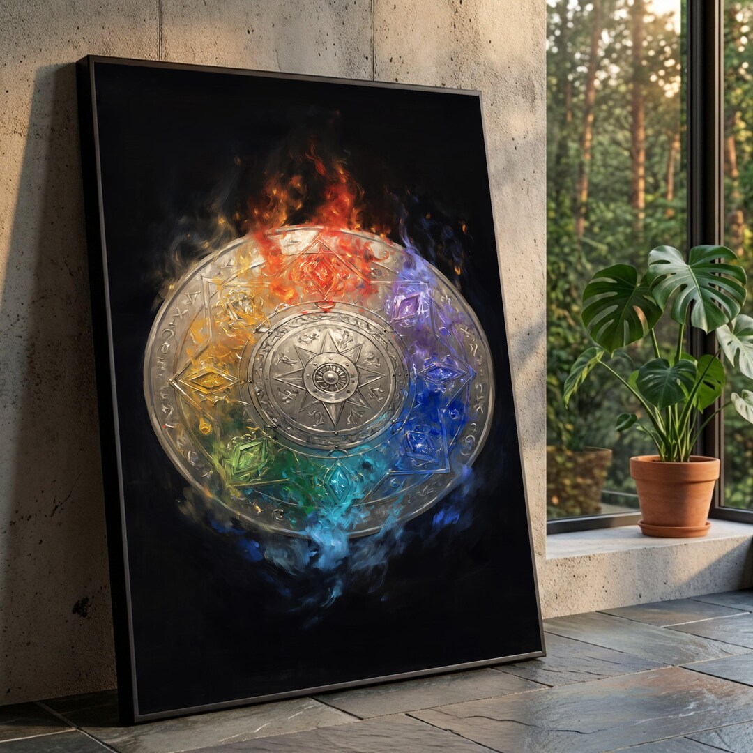 Elemental Magic Circle Canvas, Mystic Fire and Ice Wall Art, Fantasy ...