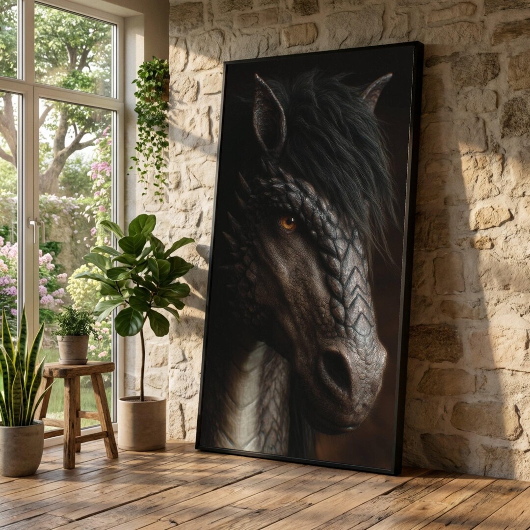Majestic Dragon Portrait Canvas, Fantasy Wall Art, Mythical Creature ...