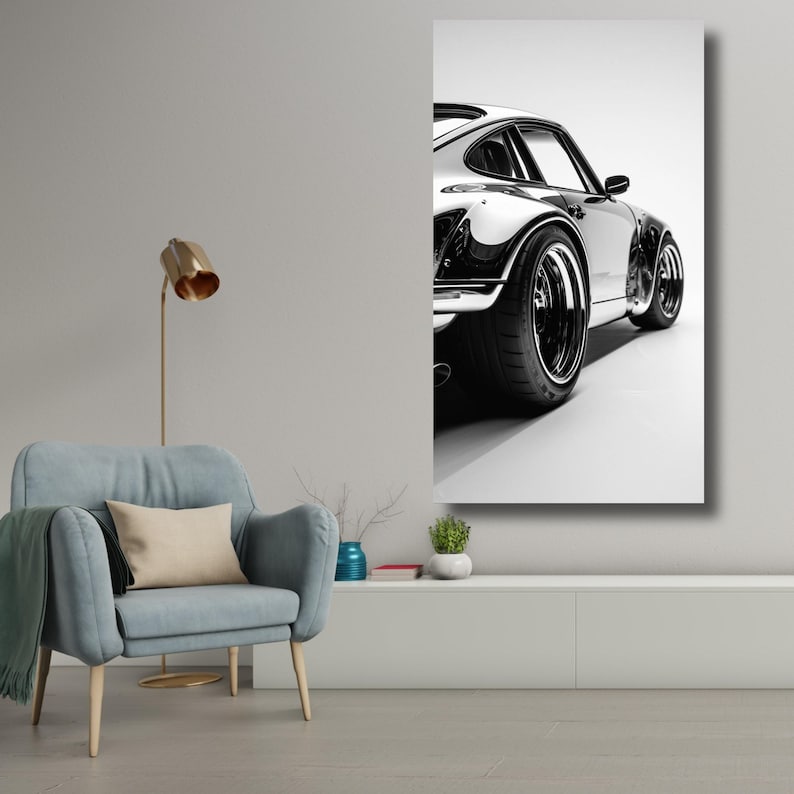 Classic Car Canvas Art, Black and White Sports Car, Automotive Wall Art, Modern Canvas Design, Ready to Hang Decoration image 7