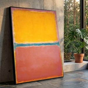 Abstract Color Block Canvas Wall Art, Modern Yellow and Coral Painting, Soft Edges Minimalist Artwork, Contemporary Home Decoration