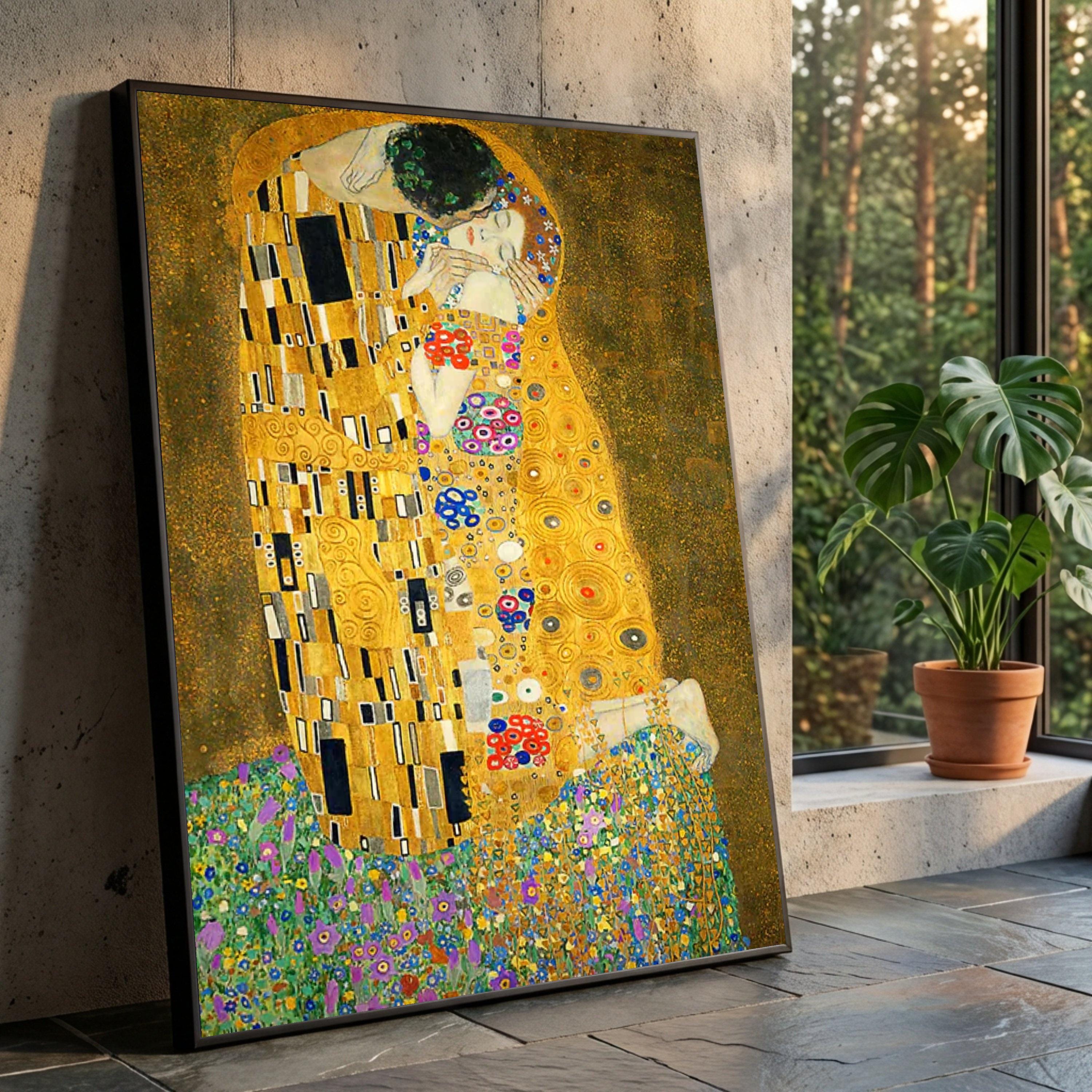 Gustav Klimt the Kiss Canvas Wall Art, Romantic Gold Foil Art Print ...