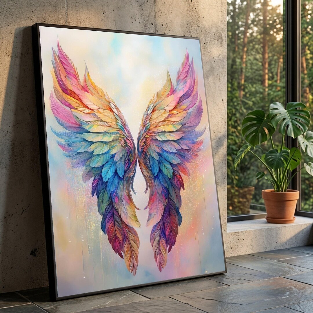 Vibrant Angel Wings Canvas, Colorful Feather Wall Art, Modern Abstract ...