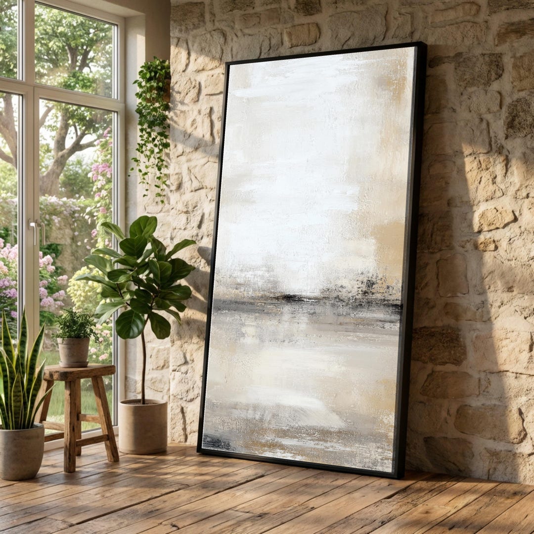 Neutral Tones Abstract Canvas, Modern Wall Art, Beige Gray White ...