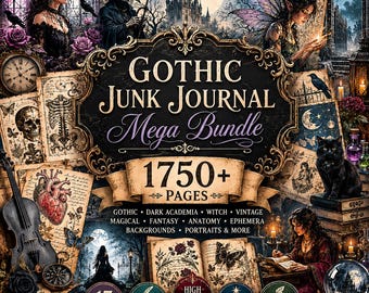 Pacchetto di oltre 1750 pagine per diario gotico, materiale effimero dark academia, grimorio di stregoneria, fantasy gotico, corvo, kit stampabile vintage