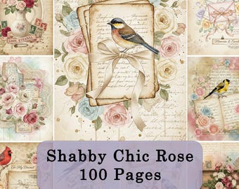 Kit Shabby Chic Rose Junk Journal – 100 pagine di diario floreale Junk Journal – Confezione di carta vintage stampabile 8,5x11 – JPG 300 DPI