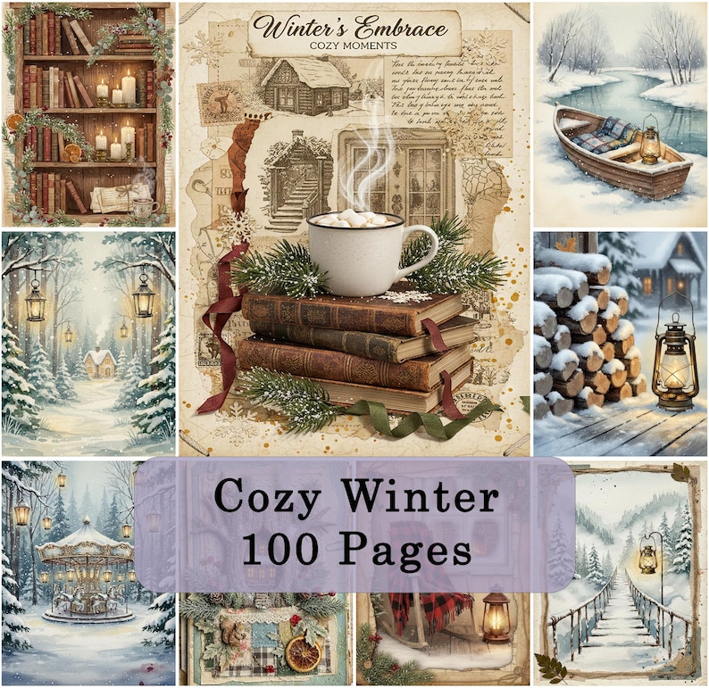 Cozy Winter Junk Journal Pages – 100 Snowy Cottage Papers (digital ...