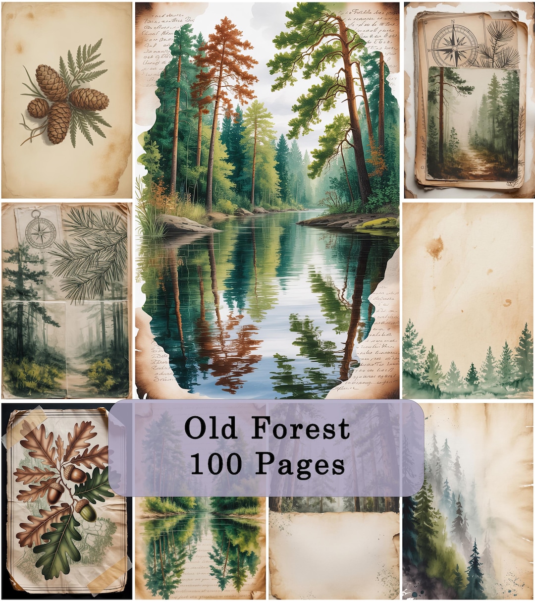 Old Forest Junk Journal Pages – 100 Printable Woodland Ephemera Kit ...