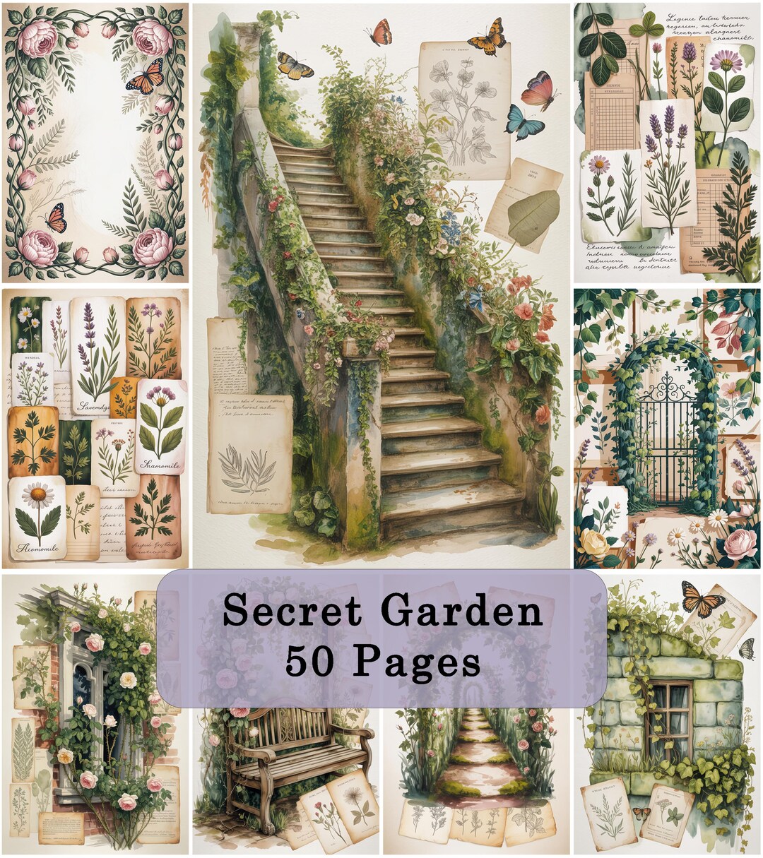 Secret Garden Junk Journal Pages – 50 Printable Cottagecore Botanical ...
