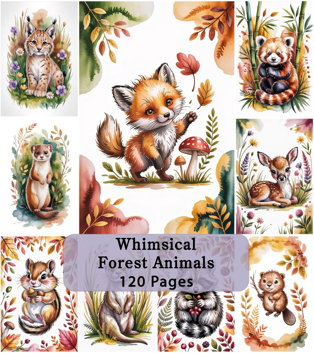 Whimsical Forest Animals Junk Journal Pages – Woodland Watercolor ...
