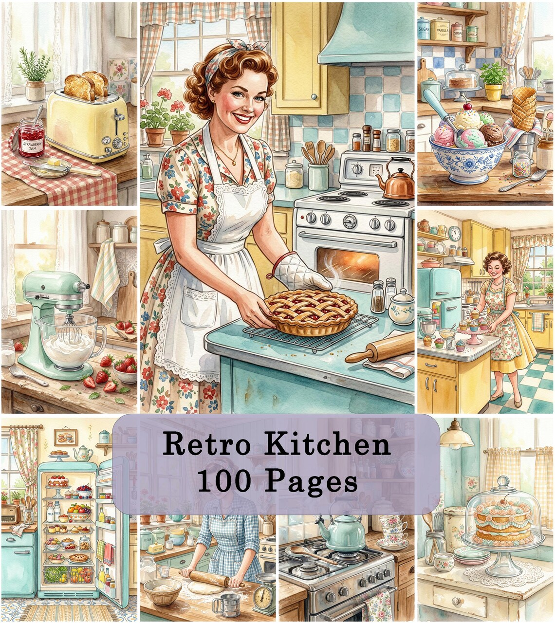 Retro Kitchen Junk Journal Pages – 100 Printable Vintage Baking Papers ...