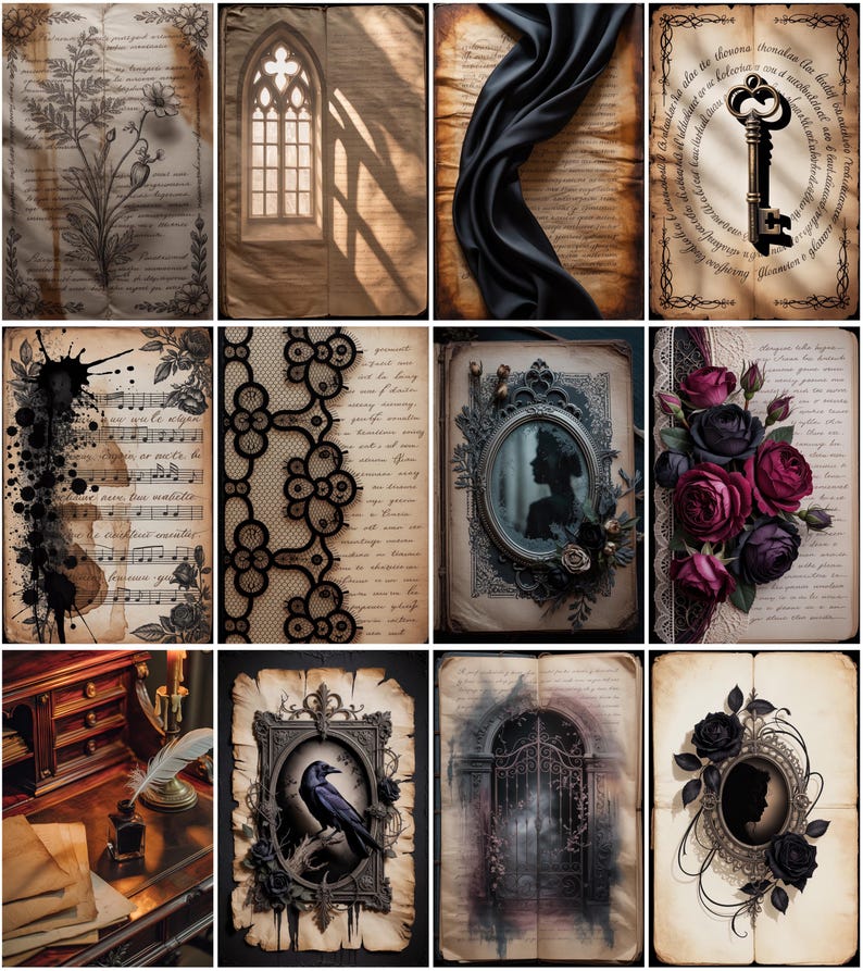 Pagine per Junk Journal Velvet Noir – Kit stampabile dark romantico – Pacchetto scrapbook gotico vintage da 120 pagine immagine 7