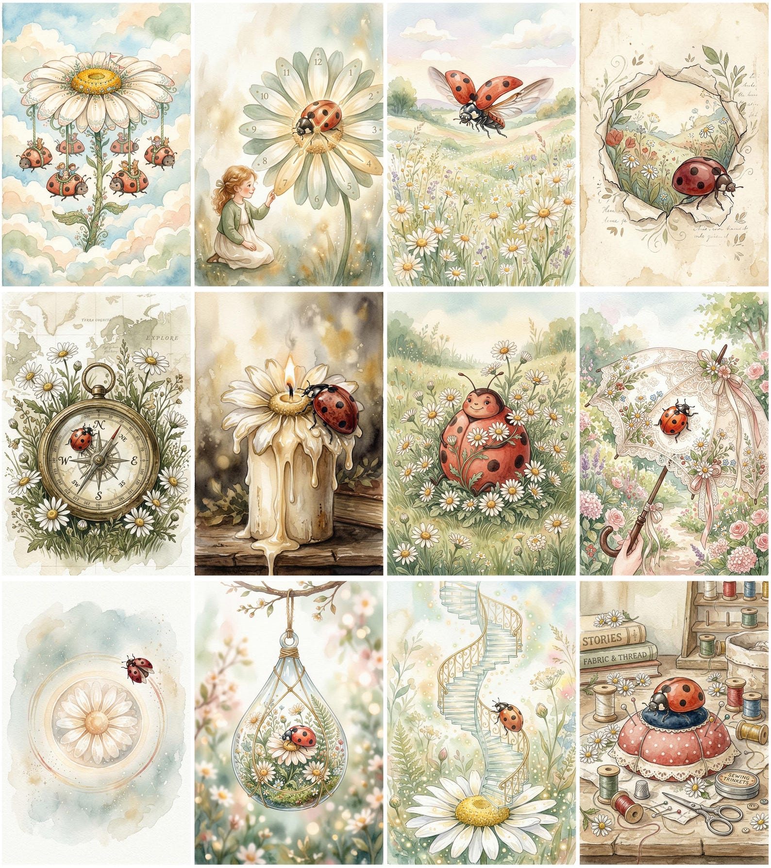 Daisy & Ladybug Junk Journal Pages – Cottagecore Floral Printable Kit ...