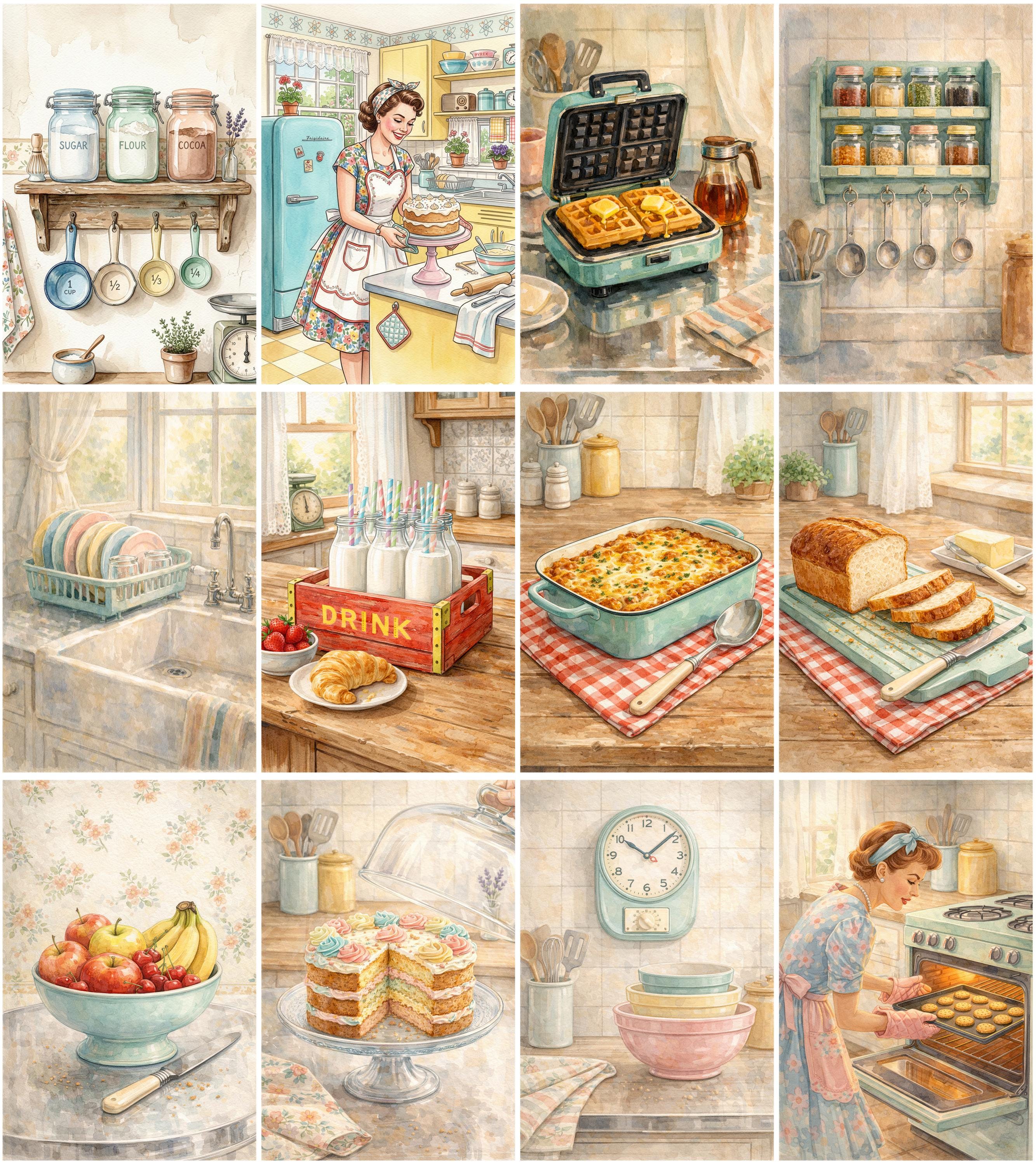 Retro Kitchen Junk Journal Pages – 100 Printable Vintage Baking Papers ...