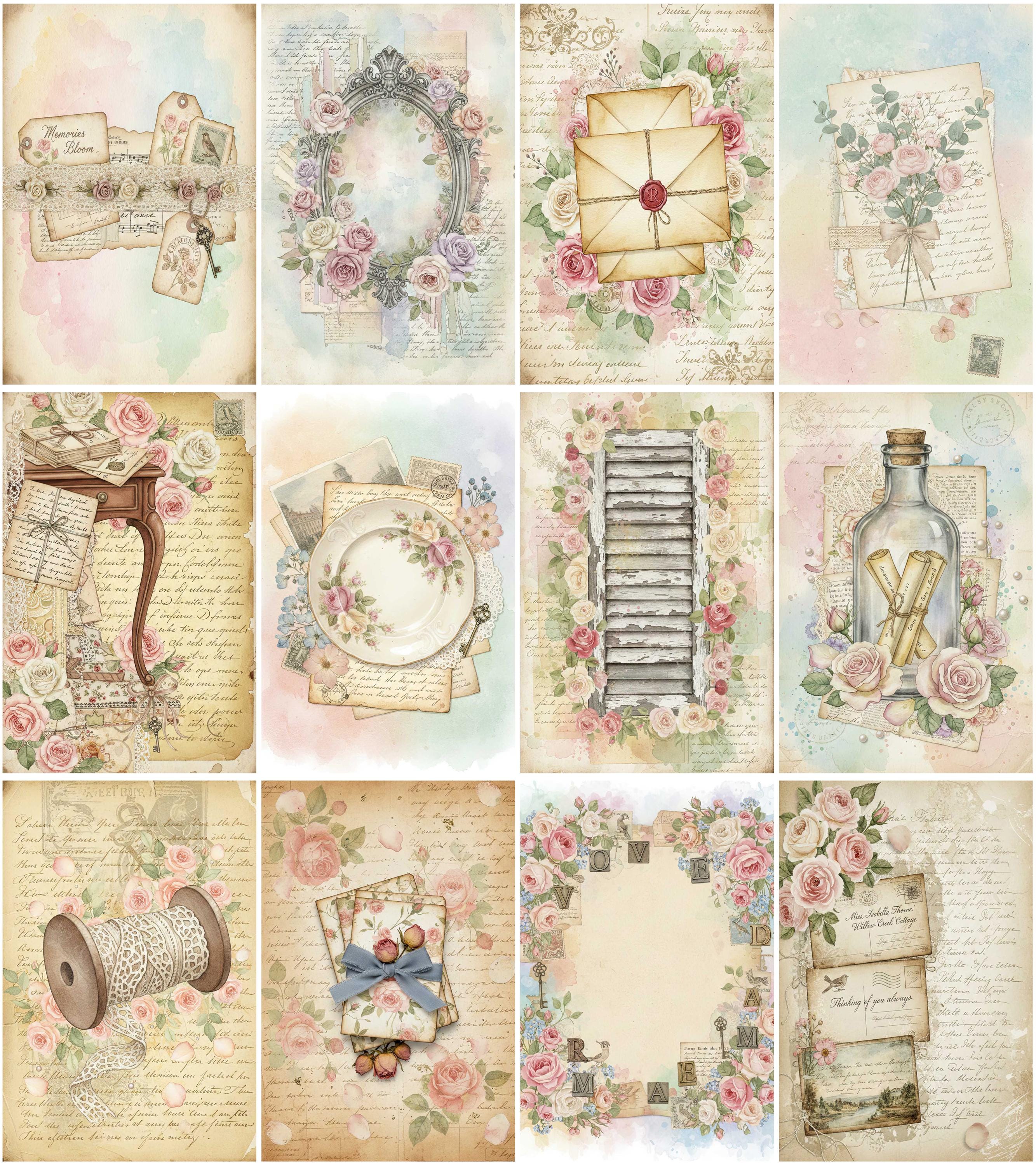 Shabby Chic Rose Junk Journal Kit – 100 Floral Junk Journal Pages – 8 ...