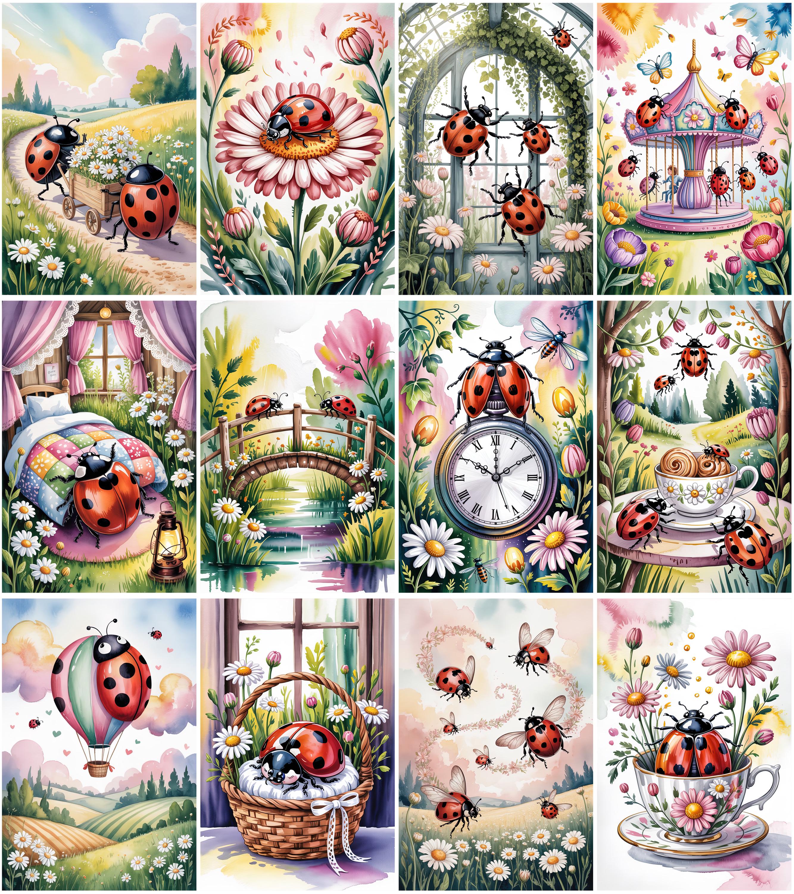 Ladybug Junk Journal Pages, Cottagecore Meadow Printable Papers, Daisy ...