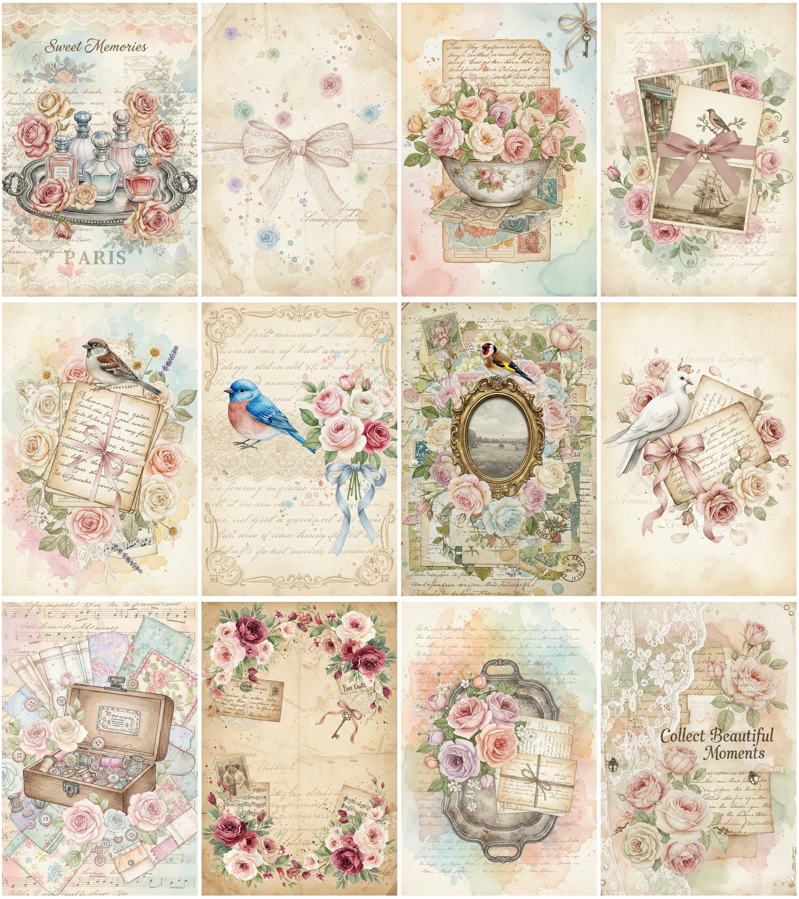 Shabby Chic Rose Junk Journal Kit – 100 Floral Junk Journal Pages – 8 ...