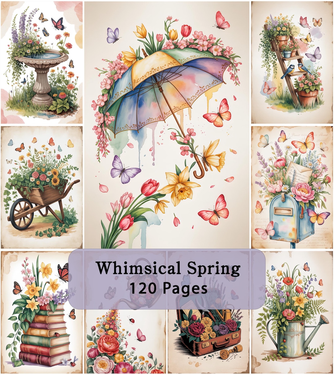 Whimsical Spring Junk Journal Pages – Floral Butterfly Printable Paper ...