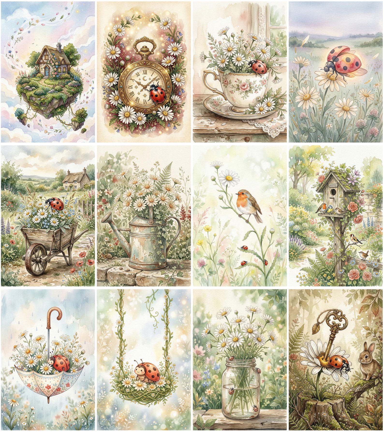 Daisy & Ladybug Junk Journal Pages – Cottagecore Floral Printable Kit ...